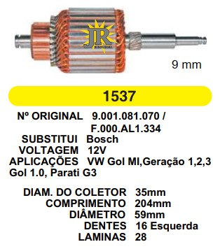 1537 IND. PART. BOSCH GOL MI G3 9MM 12V C204 D59 16D ESQ