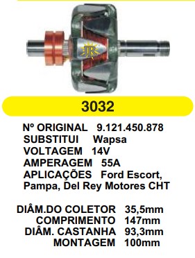 3032 ROTOR WAPSA ESCORT/PAMPA/D.REY CHT 14V 55A C147 D93.3 S/V