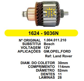 9036 IND. PART. BOSCH LAND ROVER/GM/FORD 12V C114 D52 11D