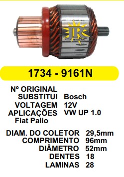 9161 IND. PART. BOSCH FIAT PALIO/VW UP 12V C96 D52 18D 