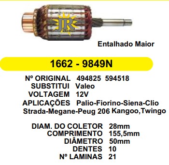 9849 IND. PART. VALEO CORSA/PALIO/FIESTA/CLIO 12V C155,5 D50 10D ENT. MAIOR