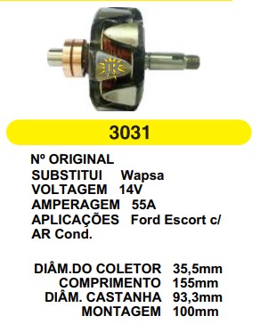 3031 ROTOR WAPSA ESCORT 14V 55A C155 D93.3 S/V 