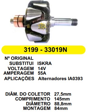 3199 ROTOR ISKRA IA0122 55A 14V C145 D88.8 S/V 