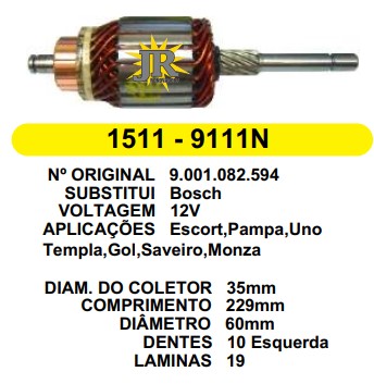 1511 IND. PART. BOSCH ESCORT /DEL REY 12V 1.8 C229 D60 10D DIR