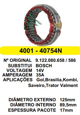 4001 EST. BOSCH E125 I89.5 35A 12V
