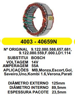 4003 EST. BOSCH E125 I89.5 MB/VW/GM 55A 12V