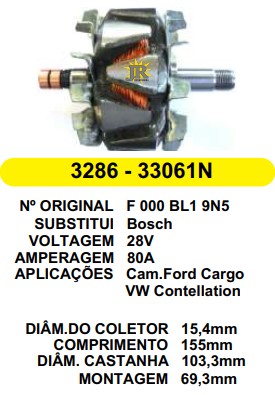 3286/33061 ROTOR BOSCH CARGO/VW CONSTELATION 80A 28V C155 D103.3 C/V