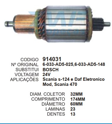 9028/914031 IND. PART. BOSCH SCANIA 124 C/RED. CURTO 24V C174 D59.8 13D ZWF