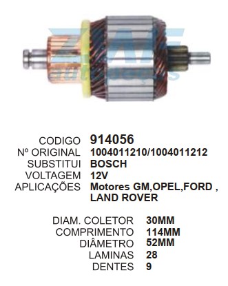 9846/914056 IND. PART. BOSCH LAND ROVER C114 D52 12V 9D ZWF