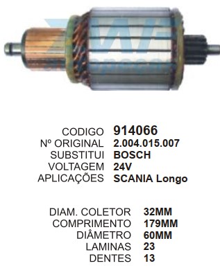 9125/914066 IND. PART. BOSCH SCANIA ELET. C/R 24V C179 D60 13D LONGO ZWF