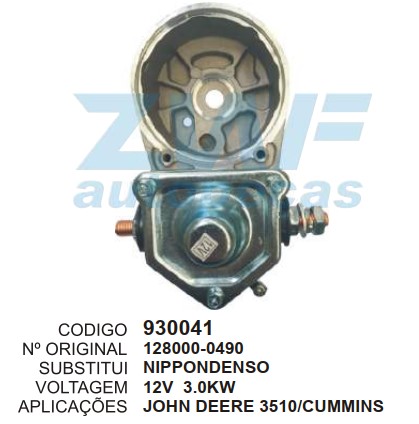 930041 MANCAL PARTIDA C/RELE DENSO JOHN DEERE ((IND EIXO FINO)) 3510 12V 3.0KW