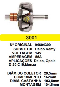 3001 ROTOR DELCO 55A 14V C162 D103.8 14V S/V