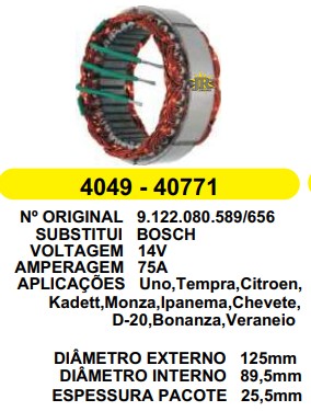 4049 EST. BOSCH E125 I89.5 GOL PLUS 75A 12V LARGO 