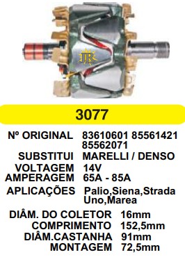 3077 ROTOR MARELLI PALIO/SIENA MENOR 65/90A 14V C152.5 D91 C/V