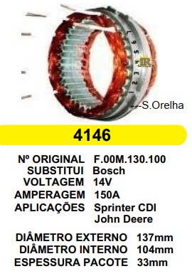 4146 EST. BOSCH E137 I104 SPRINTER CDI/JOHN DEERE 150A 12V