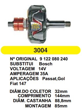 3004 ROTOR BOSCH PASSAT 35A 14V C144 D88.8 S/V