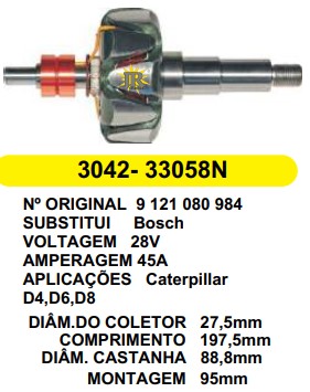 3042 ROTOR BOSCH CATERPILLAR 28V C197.5 D88.8 S/V
