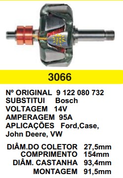 3066 ROTOR BOSCH VERSAILLES 90/95A 12V C154 D93.4 S/V