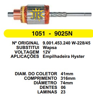 1051 IND. PART. WAPSA EMPILH.HYSTER EIXO GROSSO FIO7 12V C316 D74 6D