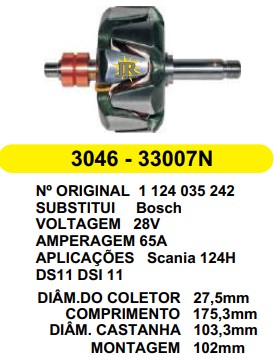 3046 ROTOR BOSCH SCANIA 124H 65A 28V C175.3 D103.3 S/V