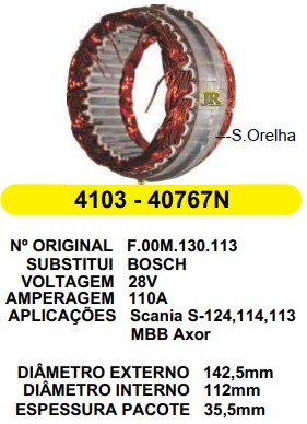 4103 EST. BOSCH E142.5 I112 MB/SCANIA 124/114/113 ELETRONICO 28V 100A/110A