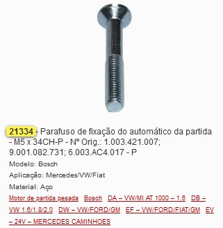 GB21334P PARAFUSO AUTOMATICO VW GOL/PASSAT/CORCEL M5X34CH (10PÇS)
