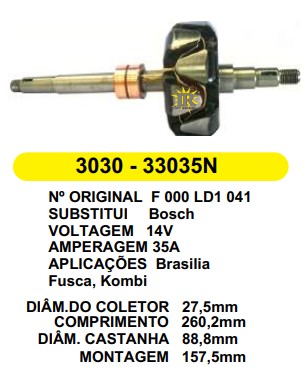3030 ROTOR BOSCH BRASILIA/FUSCA 35A 12V C260.2 D88.8 S/V