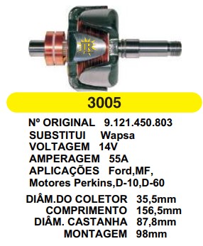 3005 ROTOR WAPSA D10/D60 55A 14V C156.5 D87.8 S/V