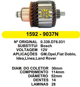 9037 IND. PART. BOSCH PALIO/DOBLO/L.ROVER 12V C114 D52 14D JR