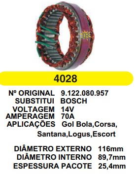 4028 EST. BOSCH E116 I89.7 GOL BOLA 70A 12V