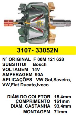 3107 ROTOR BOSCH GOL/SAVEIRO/IVECO/DUCATO 90A C161 D93.4 C/V