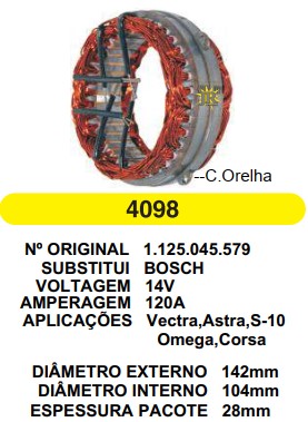 4098 EST. BOSCH E142 I104 VECTRA C/ ORELHAS 120A 12V