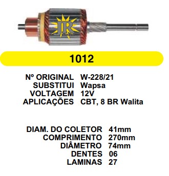 1012 IND. PART. WAPSA 8BR FIO 10 WALITA 12V C270 D74 10D 