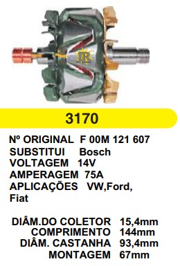 3170 ROTOR BOSCH VW/FORD/FIAT 70A 14V C144 D93.4 C/V