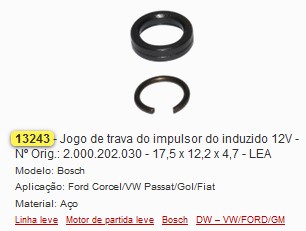 GB13243LEA JOGO TRAVA BENDIX INDUZ. PART. BOSCH (C/20PÇS)
