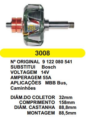 3008 ROTOR BOSCH MB BUS 55A ANTIGO 14V C158 D88.8 S/V