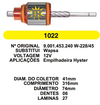 1022 IND. PART. WAPSA EMPILH. FIO10 COMPR/HYSTER 12V C316 D74 6D