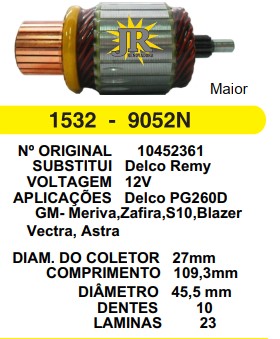 9052 IND. PART. DELCO ASTRA 12V C109.3 D45.5 10D (MAIOR)