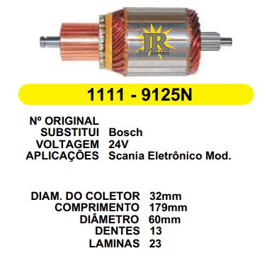 9125 IND. PART. BOSCH SCANIA ELET. C/R 24V C179 D60 13D LONGO JR 