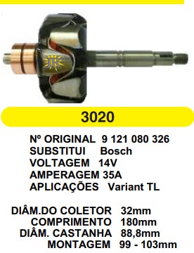 3020 ROTOR BOSCH VARIANT/TL 35A 14V C180 D88.8 S/V