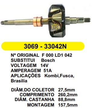 3069 ROTOR BOSCH BRASILIA/FUSCA 55A 12V C260.2 D88.8 S/V