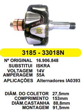 3185 ROTOR ISKRA IA0393 55A 14V C153 D88.8 S/V 