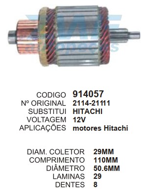 9118/914057 IND. PART. HITACHI MAZDA/NISSAN/LINEA C111 D50.5 8D ZWF