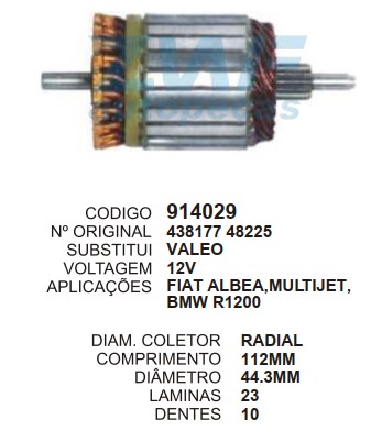 9001/914029 IND. PART. VALEO C/R 12V C112 D44 10D ZWF RADIAL