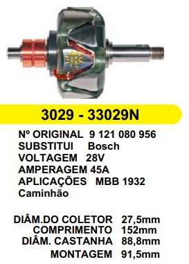 3029 ROTOR BOSCH 1932 45A 28V C152 D88.8 S/V