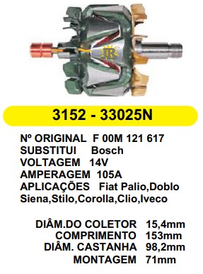 3152 ROTOR BOSCH PALIO FIRE 98 105A 12V C153 D98.2 C/V