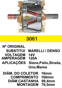3061 ROTOR MARELLI SIENA MAIOR 120A 14V C160 D99.4 C/V