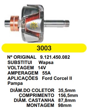 3003 ROTOR WAPSA CORCEL/PAMPA 55A 14V C156.5 D87.8 S/V