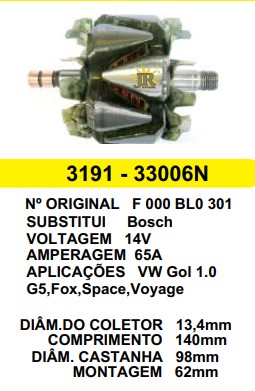 3191 ROTOR BOSCH VW G5 65A 14V C140 D98 C/V