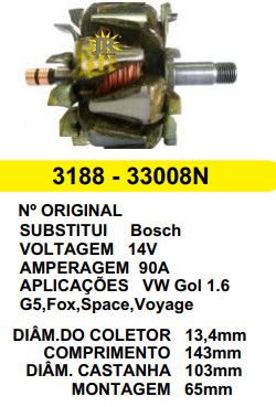 3188 ROTOR BOSCH VW GOL G5 90A 14V C143 D103 C/V